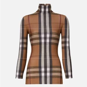 BURBERRY EMORY VINTAGE CHECK TURTLENECK SHIRT LONG SLEEVE ZIP-BACK CLOSURE